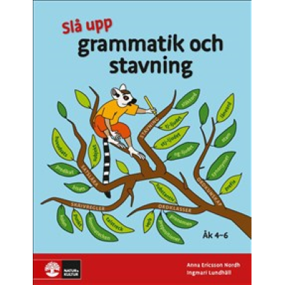 Illustrerad apa sitter i ett träd.