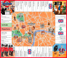 Spelplan med en karta över London där kända platser och sevärdheter är uppmärkta.