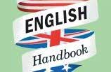 Flagga på baksidan av omslag med texten "The English Handbook".