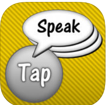 Pratbubbla som det står "Speak" i och en tryckkontakt som det står "Tap" på.